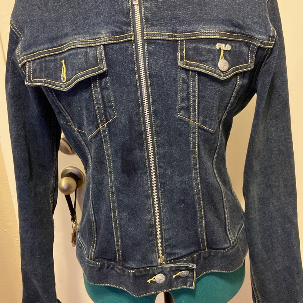 Fila Jean Jacket w/Colorful Back Zip & Button Front 2 Pockets Pristine LG - Picture 7 of 16